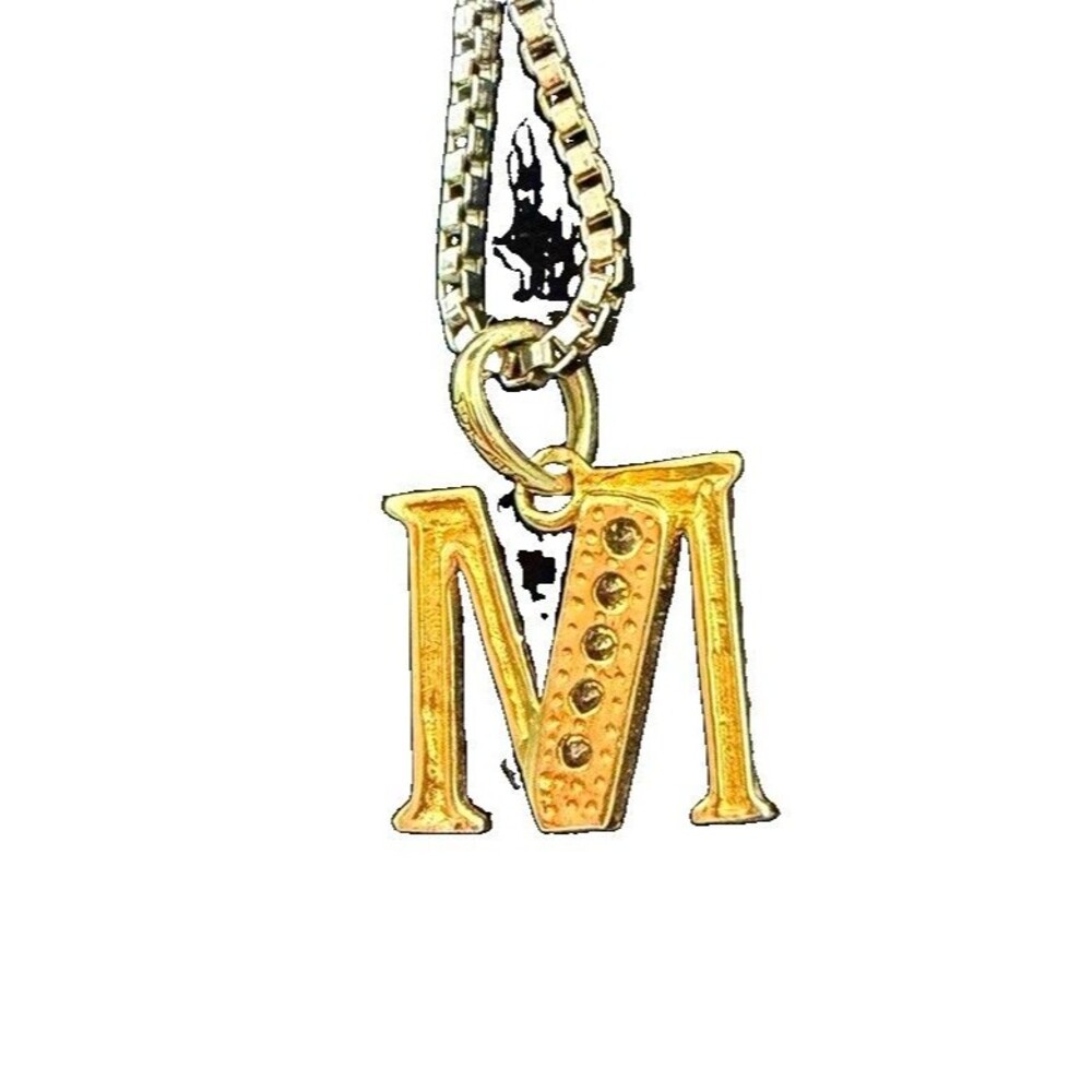 10K Real Gold Letter M Pendant 0.4 ct Signed,